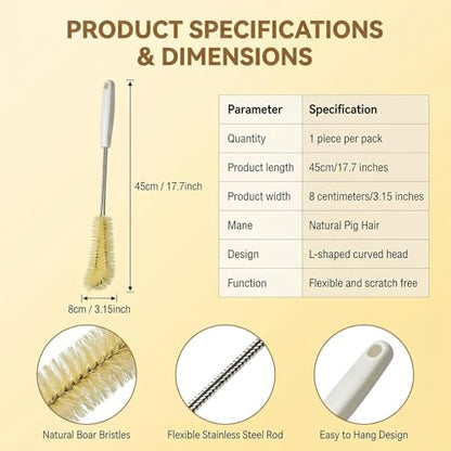 Long Water Bottle Cleaning Brush Bendable Bristles Design with Hook and Comfort Handle Bottle Washing Brush for for Baby Milk Bottle Decanter Glass Jugs Juicers Cleaner Brushes