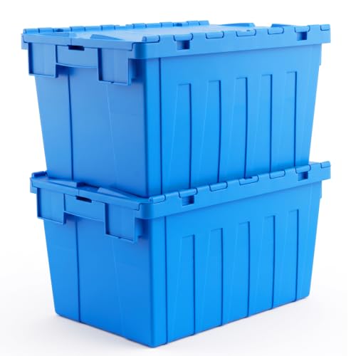 Storage Totes with Hinged Lids, 16 Gallon 2-Pack – Heavy-Duty Stackable & Nesting Bins with Attached Lid – Lockable 24x16x13 in Plastic Containers for Moving, Garage & Warehouse, Blue - color: 2 Pack