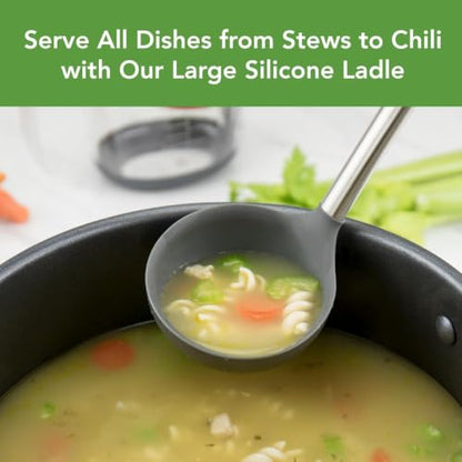 Tovolo Silicone Ladle With Stainless Steel Handle Deep Soup Ladle for Cooking Canning Serving Soup Punch Stew Sauce, Large Kitchen Utensil Spoon Dishwasher Safe BPA Free Silicone Charcoal Gray - color: Charcoal