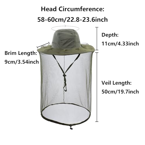 Mosquito Netting Bee Keeper Hat,Garden Bug Gnats Face Cover Head Net Veil Costume Dog Grooming Cap for Women Men Fishing - color: Army Green