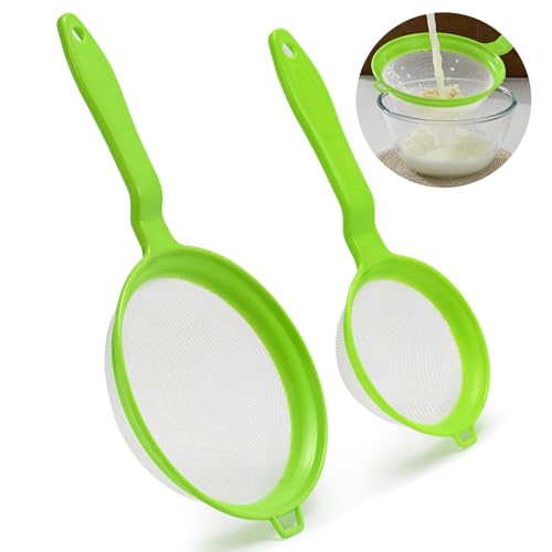 Luckyiren Kefir Strainer Set, 2-Size Plastic Non-Metal Sieve with Fine Mesh for Kefir Grains, Milk Kefir, Water Kefir & Kombucha - Durable, Food Grade & Easy Clean, Green - color: Green