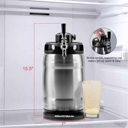 Gloria Rose 7L (1.8 Gal) Mini Keg, Pressurized Keg for Drinks, with Tap System, Co2 Regulated, Stainless Steel - size: 7L Silver