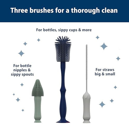 Dr. Brown's Silicone Cleaning Brush Set with Bottle, Spout, and Straw Brush, 3-Pack + Vent Cleaning Brush, 4-Pack - color: Silicone Brush Set + Vent Brush 4-pack, size: Compact