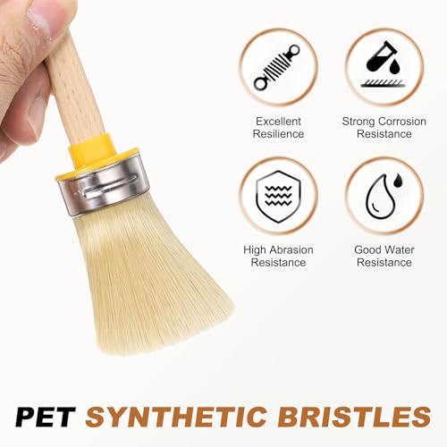 uxcell 5 Pcs Wax Paint Brushes, 2 x 1 Inch Chalk Stencil Brush, Oval PET Fiber Bristle with Wood Handle, Painting Tool for Furniture DIY Home Decor Art Crafts, Yellow - size: 2 x 1 Inch