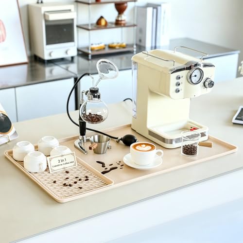 2 In 1 Extra Large 16"x28" Silicone Coffee Bar Mat Accessories for espresso Machine Detachable Dish Drying Rug Rack Stone Kitchen Dining Necessities Coffee Station Home Decor Clearance Beige - color: Beige, size: 28" x 16"