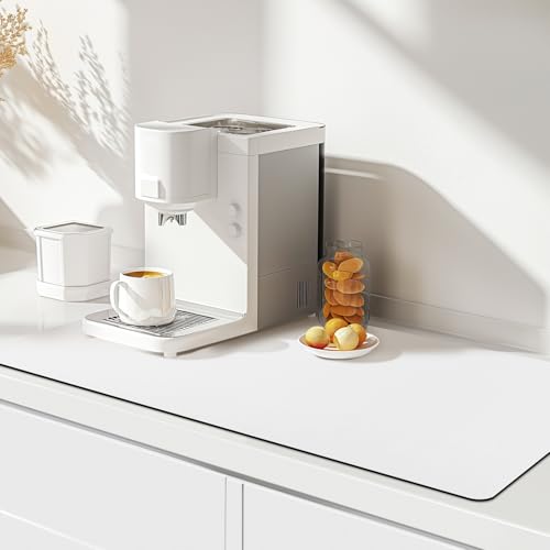 Matace Extra Large Coffee Mat for Countertop, 17" x 31.5" Absorbent Dish Drying Mat, Long Rubber Backed Counter Protector, Under Coffee Maker, Solid White - color: Solid White, size: 31.5" x 17"