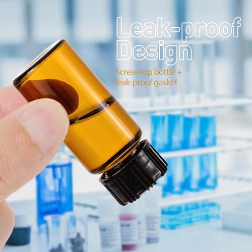 50 Pack 10ml Empty Amber Small Glass Vials with Screw Caps | 0.3oz Brown Small Bottles for Essential Oils, Perfume & DIY, Leak-proof Gasket, Lab Liquid Sampling Container - style: 10ML 50- Pack