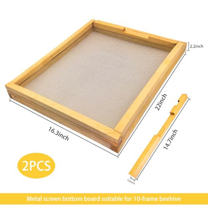 2 Pcs 10 Frame Beehive Screened Bottom Board Dipped in Beeswax with Entrance Reducer,Screen Bottom Board with Solid Wood for Beekeeping Supplies