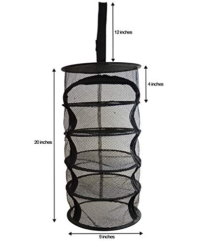 9 Inch 5 Level Micro Hanging Dry Net Indoor/Closet Drying Rack for Herbs, Plants, Organizer, Freshner - Black Mash Screen with Top-to-Bottom Zipper - Apartment Size with Zipped Storage Pouch - size: 5 Level Net
