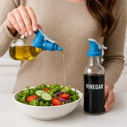 2-Piece Dripless Oil Spout Set with Sealable Top – Fits Standard Bottles, Prevents Spillage, BPA-Free Food Grade Stopper for Oils, Vinegars, Syrups & More by Dependable Industries (2)