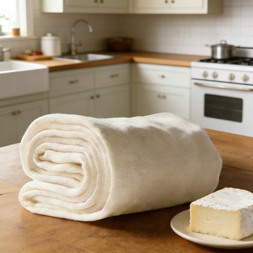 Grade 100 Cheesecloth, 32x32 Inch Ultra-Fine Mesh Unbleached Cotton Muslin for Straining, Cooking, Cheese Making, Reusable Hemmed Edges Food Safe Fabric