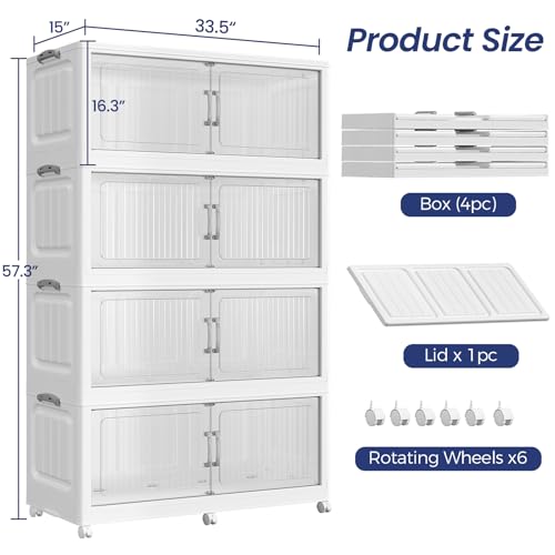 Extra Large Stackable Storage Bins with Lid, 200Gal/800QT Foldable Collapsible Storage Box with Doors, Wheels and Drawers, Plastic Closet Organizer Container for Kitchen, Bedroom, Dorm, 4Pack - size: 50Gal-4Pack