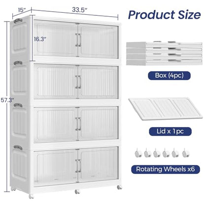 Extra Large Stackable Storage Bins with Lid, 200Gal/800QT Foldable Collapsible Storage Box with Doors, Wheels and Drawers, Plastic Closet Organizer Container for Kitchen, Bedroom, Dorm, 4Pack - size: 50Gal-4Pack