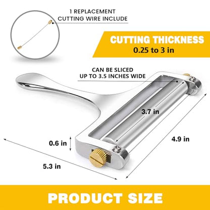 TOPULORS Wire Cheese Slicer Handheld Cutter with 1 Extra Wire, Silver | Stainless Steel Cheese Cutter Wire for Mozzarella, Cheddar, Gruyere, Adjustable Thickness Cheese Shaver for Block Cheese - color: Silver - Wire cheese slicer