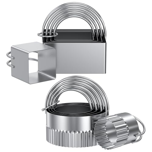 Biscuit Cutter Set of 10 pcs, Square and Fluted Cookie Cutter Set with Handle, Stainless Steel Round Biscuit Cutters, Professional Baking Dough Tools - size: 2 set