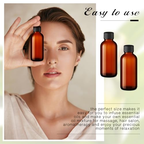 Hsei 100 Pcs 1 oz Amber Glass Boston Round Bottles with Black Cap Brown Sample Bottle Small Glass Containers with Lids and Funnel Chalk Labels Pen for Vanilla Extract Essential Oils - size: 1 oz