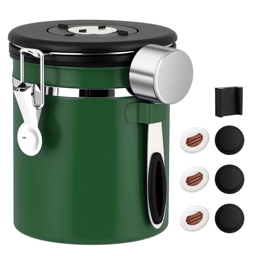 ShanSon Coffee Canister Airtight, Stainless Steel Bean Storage Container with Date Tracker & Scoop, Grounds Sugar Flour Tea Cereal Fits Kitchen Pantry, Ideal Gift for Coffee Lovers,16oz, Dark Green - color: Dark Green, size: 16oz