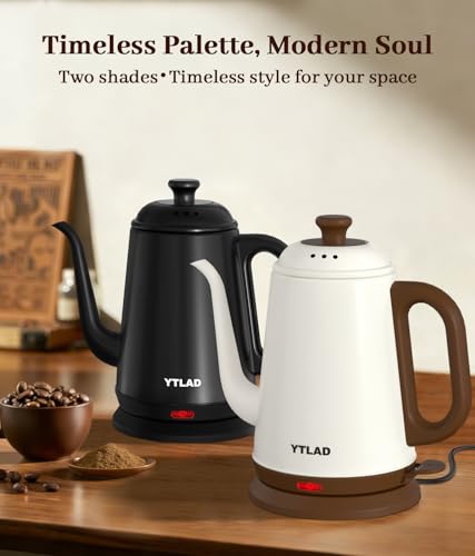 Gooseneck Electric Kettle 1L, 1000W Fast Boiling for Pour-Over Coffee & Tea, 304 Stainless Steel BPA-Free, Precise Flow Spout, Auto Shut-Off & Boil-Dry Protection, Retro Style (White) - color: White
