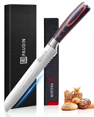 PAUDIN Bread Knife 8", Ultra Sharp Wave Edge - Forged Premium German HC Stainless Steel, Serrated Bread Knife for Homemade Bread and Sourdough Bread, Pakkawood Handle - style: 8 Inch Bread Knife