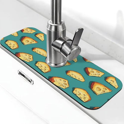 Cartoon Cheese Print Faucet Mat for Kitchen Sink, Faucets Mat Splash Guard Absorbent Fast Drying, Kitchen Sink Mats for Around Faucet Draining