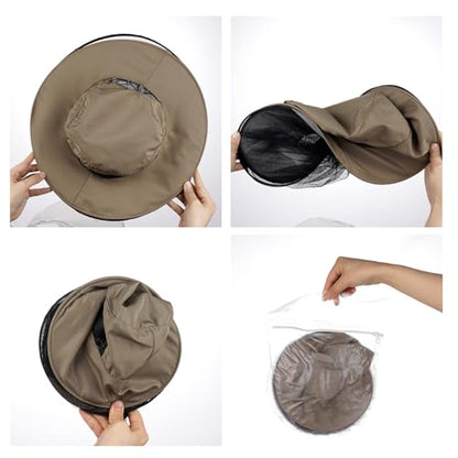 Sucrain Mosquito Head Net Hat Sun Hat Garden Bug Hat with Hidden Net Mesh for Outdoor Gardening Beekeeping - color: Hot Beige