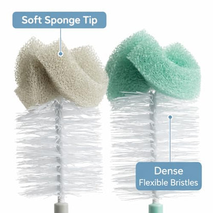 Bottle Brush Set, 2 Pack Gray & Sage Cleaning Brushes with Long Handle, Flexible Bristles for Narrow Neck Containers, Reusable Kitchen & Home Cleaning Tool