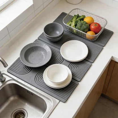 Stone Drying Mat for Kitchen Counter,Foldable(Gray (4-fold), 24" × 16") | Large Quick-Dry Diatomaceous Earth Dish Drying Mat with PU Non-Slip Base,for Bottles Cups Dishes - color: Gray (4-fold)