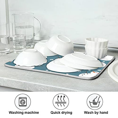 Super Absorbent Dish Drying Mat, Microfiber 23 Fast-Drying Dish Mat, 16" x 18", Kitchen Dish Drying Pad, Snowman Snowflake Cute Christmas Holidays… - color: Snowman Snowflake Cute Christmas Holidays, size: 16" x 18"