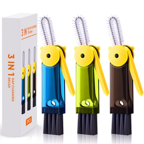 3 in 1 Cup Lid Cleaning Brush, Portable Gap Cleaner Brush - Multifunctional Bottle Cleaning Brush for Bottle Gap/Tight Spaces/Travel Bottle Lid, Home Kitchen Crevice Brush Tools, 3 PCS - color: Grey Green Blue
