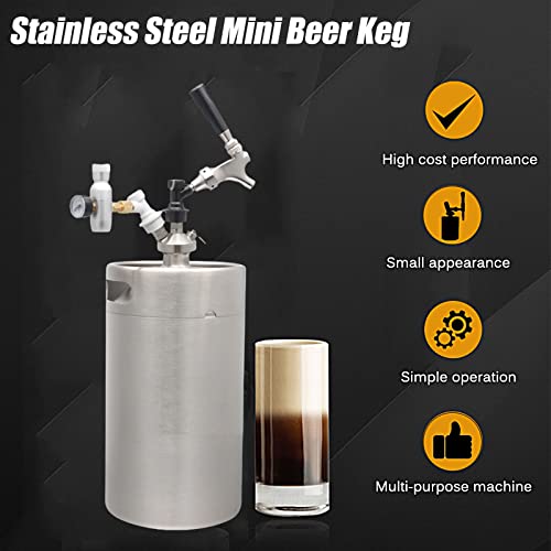 Portable Draft Keg System Stainless Steel Keg Mini Keg Draft System Stainless Steel Portable Mini Keg Dispenser Pressure Regulator Craft Beer Draft Home Brew,8L