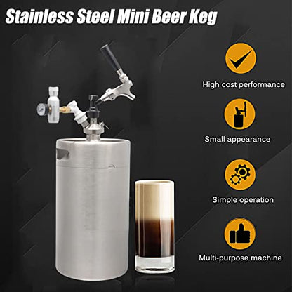 Portable Draft Keg System Stainless Steel Keg Mini Keg Draft System Stainless Steel Portable Mini Keg Dispenser Pressure Regulator Craft Beer Draft Home Brew,8L