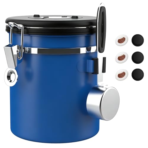 ShanSon Coffee Canister Airtight, Stainless Steel Bean Storage Container with Date Tracker & Scoop, Grounds Sugar Flour Tea Cereal Fits Kitchen Pantry, Ideal Gift for Coffee Lovers,16oz,Blue - color: Blue, size: 16oz