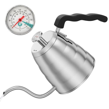 Coffee Gator Gooseneck Kettle with Thermometer - 40oz Premium Stainless Steel Pour Over Coffee Maker Kettles, Stove Top, w/Precision Drip Spout, for Drip Coffee, French Press, Tea Kettle, 5 Cup, 1.2L - size: 40 fl oz