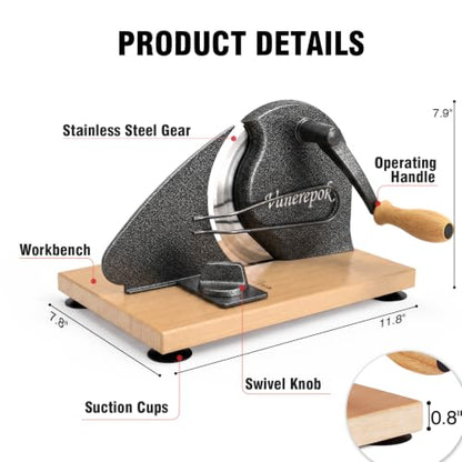 vanerepok Manual Bread Slicer Adjustable Thickness for Homemade Sourdough | Hand Crank Bread Cutter with Scale & Stable Suction Cups & Wood Base for Even Slicing Perfect Baking Gift for Home Bakers - color: Marble