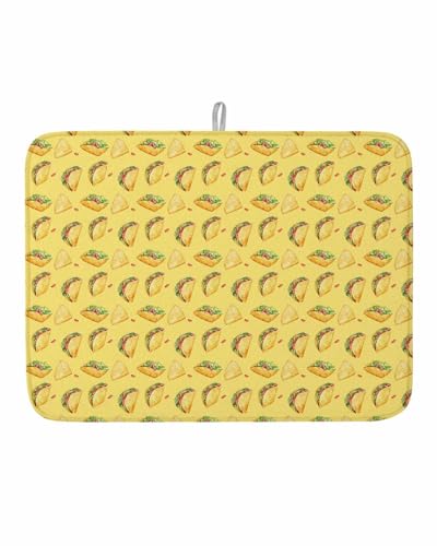 Yellow Tacos Dish Drying Mat, Cheese Vegetables Cartoon Food Absorbent Dish Drying Matt Pad for Kitchen Countertops, Sinks, Dish Drainer Racks, Large 18x24in 1PC - size: 24" x 18"