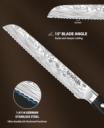 MOSFiATA Bread Knife 8” Ultra Sharp Serrated Knife, German High Carbon Stainless Steel EN1.4116 Bread Slicer with Bread Lame, Micarta Handle, For Bread, Cake, Bagels - style: 8 inch bread knife