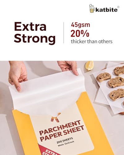 Katbite 200PCS 12x16 In Heavy Duty Flat Parchment Paper, Parchment Paper Sheets for Baking Cookies, Cooking, Frying, Air Fryer, Grilling Rack, Oven(12x16 Inch) [Extra Strong Series] - size: 12"x16"-200