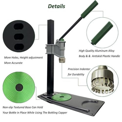 20-46.5cm Height Adjustable Manual Bottle Cap Press with Pad, 26-29mm Bench Capper for Homebrew Beer and Soft Drinks