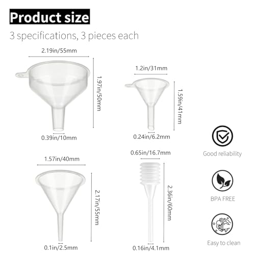 9 Pack Small Funnel Kit 3 Sizes with Droppers for Kitchen Bottles, Essential Oils, Capsules & Pet Souvenirs
