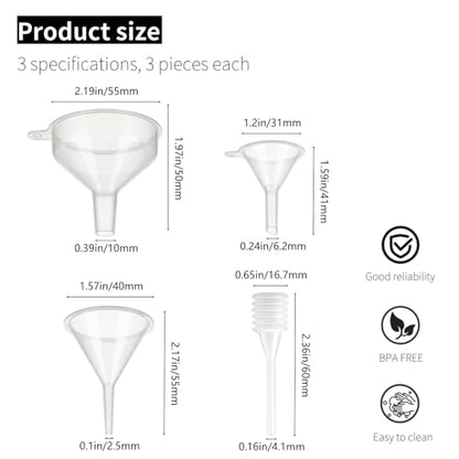 9 Pack Small Funnel Kit 3 Sizes with Droppers for Kitchen Bottles, Essential Oils, Capsules & Pet Souvenirs