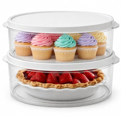 Evelots 2-Pack 10-Inch Airtight Food Storage Container with Lid - Portable Carrier for Pies, Cakes, Cupcakes & More - BPA-Free Clear Plastic - Secure & Easy Transport - size: 2-Pack, style: Pie Container