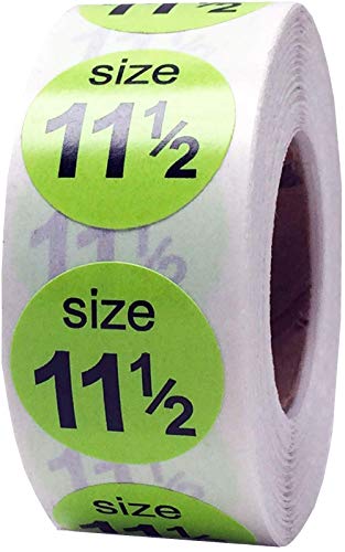 Shoe Size 11 1/2 Hot Green Stickers for Retail Clothing – 3/4 Inch Round, 500 Semi-Gloss Adhesive Labels Per Roll for Footwear Organization, Inventory, and Display – Made in the USA - color: Hot Green Size 11 1/2