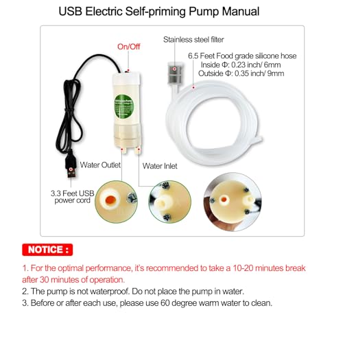 Portable USB Electric Auto siphon Self-Priming Pump for Home brew Wine,Beer and Kombucha, Water Transfer Pump Kit, 2L/Min, Low Noise, with Food-Grade 6.5FT hose