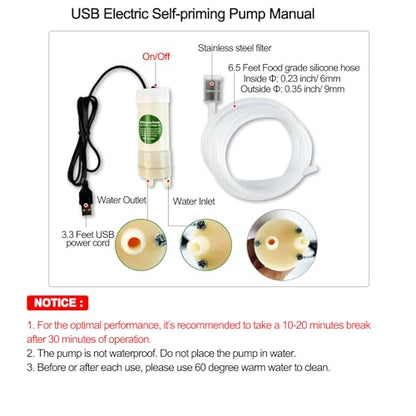 Portable USB Electric Auto siphon Self-Priming Pump for Home brew Wine,Beer and Kombucha, Water Transfer Pump Kit, 2L/Min, Low Noise, with Food-Grade 6.5FT hose