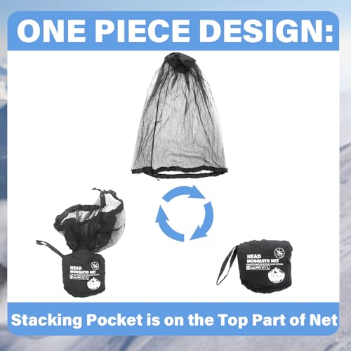Benvo Mosquito Head Net Mesh One Piece Face Neck Fly Netting Cover from Bugs Gnats Noseeums Hat-Compatible Insect Shield for Fishing, Camping, Gardening (2pcs, Black, Upgraded Big Net) - color: Black