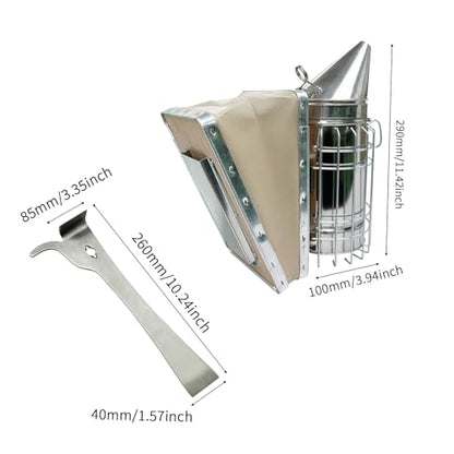 Beehive Smoker Kit with Hive Scraper - Heavy Duty Stainless Steel with Heat Shield Upgraded Leather Bellow | Suitable for All Beekeepers