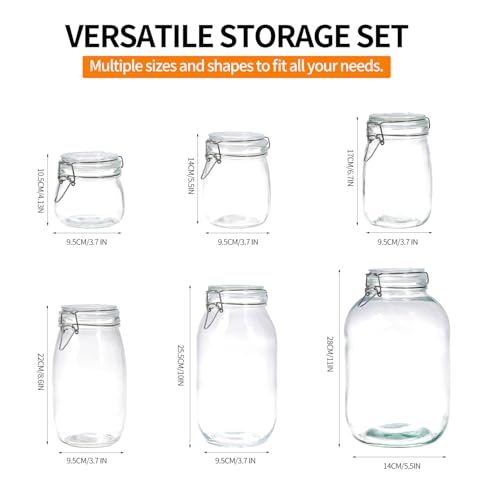 6 Pack 17oz Food Storage Jars with Airtight Lids, Preserving Seal Wire Clip Fastening Glass Containers, Canisters for Kitchen Organization, Flour, Cereal, Pasta, Sugar, Beans, Pickling Jars (17 Oz*6) - size: 17 Oz*6