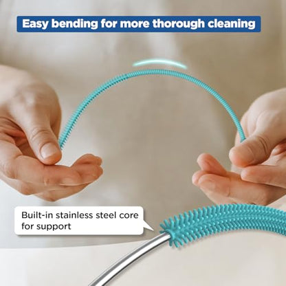 YOTIME Silicone Straw Cleaner Brush, 2Pcs Reusable Straw Brush Extra Long for Cleaning Tumbler with Handle and Glass Metal Smoothie Straws, Non-slip Handle Soft and Bendable, 6mm+9mm, Blue - color: Blue