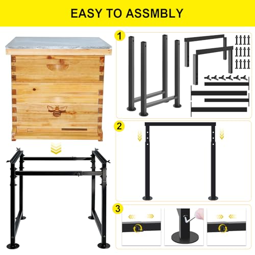 Adjustable Metal Bee Hive Stand, Adjustable Width(15”-25.6”) Beehive Stand for 8 & 10 Frame Beehives, Sturdy Bee Stand with Round Base for Beekeeping