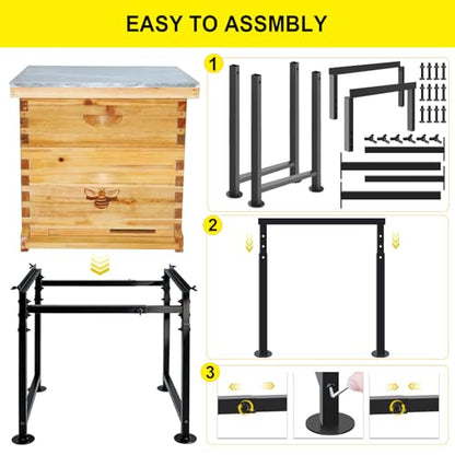 Adjustable Metal Bee Hive Stand, Adjustable Width(15”-25.6”) Beehive Stand for 8 & 10 Frame Beehives, Sturdy Bee Stand with Round Base for Beekeeping